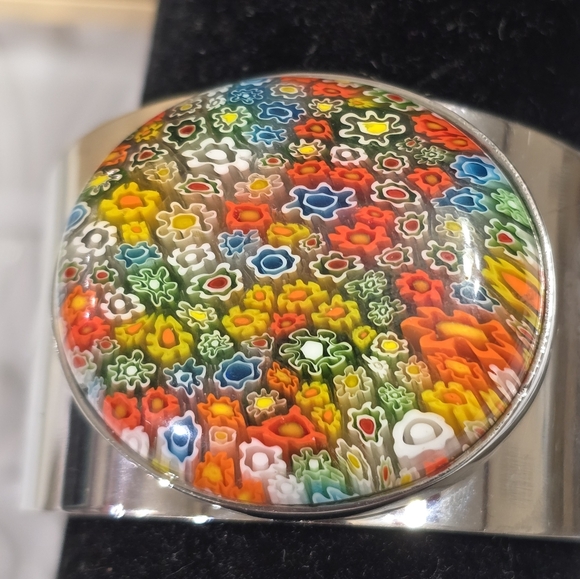 Millefiori Glass Bold Chunky Wide Bangle Cuff Stainless Steel Bracelet - Picture 3 of 13